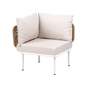 Poltrona da giardino in metallo, rattan PE e tessuto beige chiaro stile rustico moderno