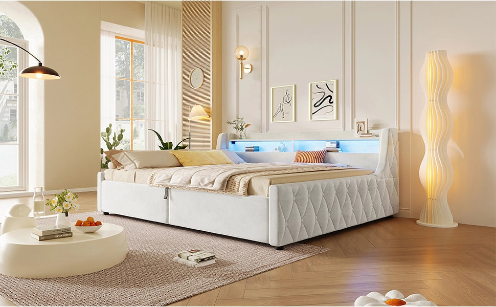 letto a piattaforma flanella off white 140 x 200 cm