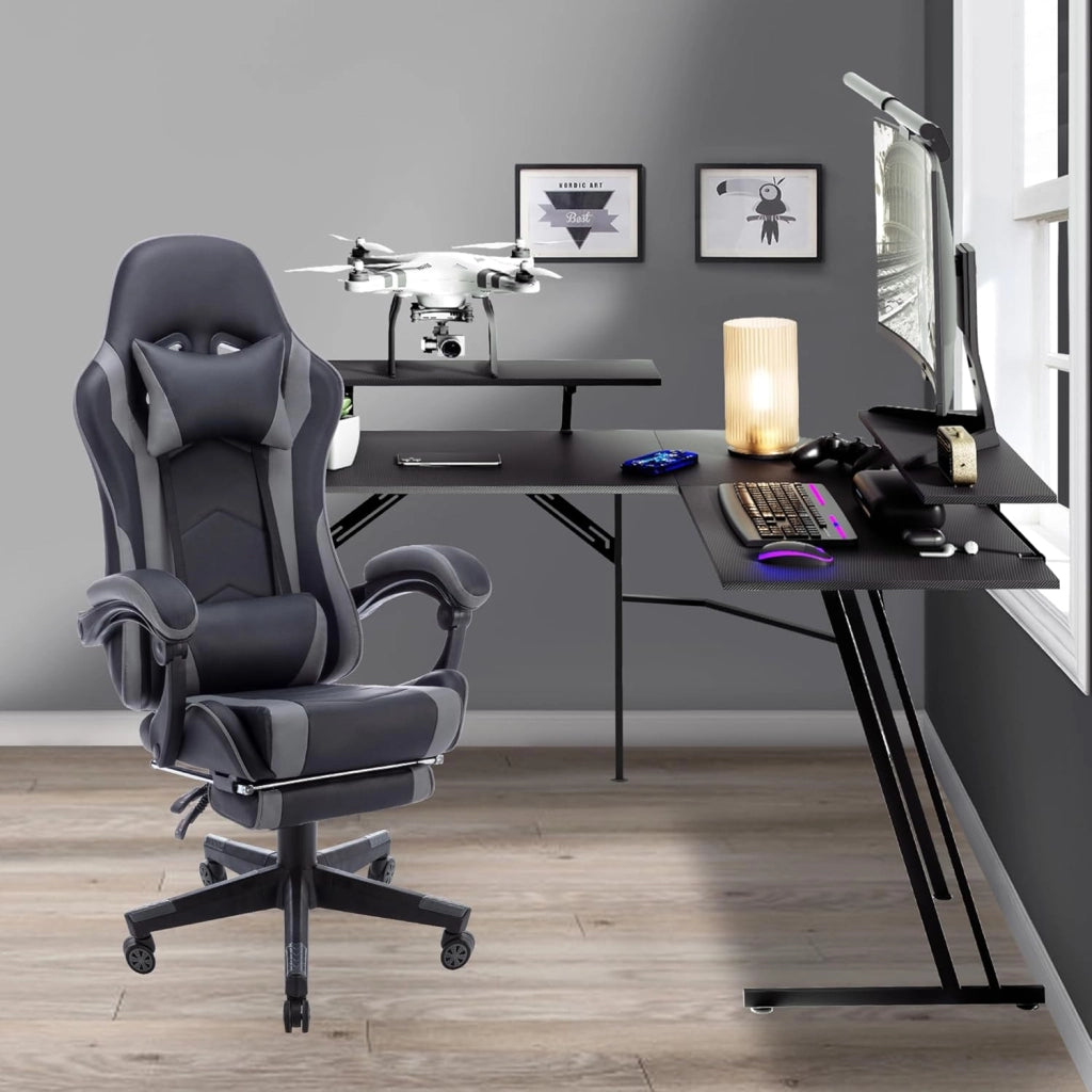 Tavolo da gioco ad angolo, 120 x 120 cm, scrivania a forma di L, con supporto per monitor, scrivania per computer, ufficio, ufficio, casa, nero