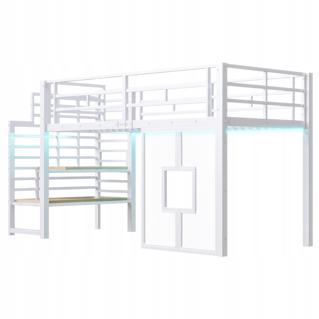 Letto a castello in metallo 90x200 - Xylo - Illuminazione LED, bianco