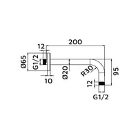 Braccio doccia tondo lungo 20 cm con rosone