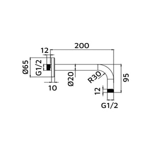 Braccio doccia tondo lungo 20 cm con rosone