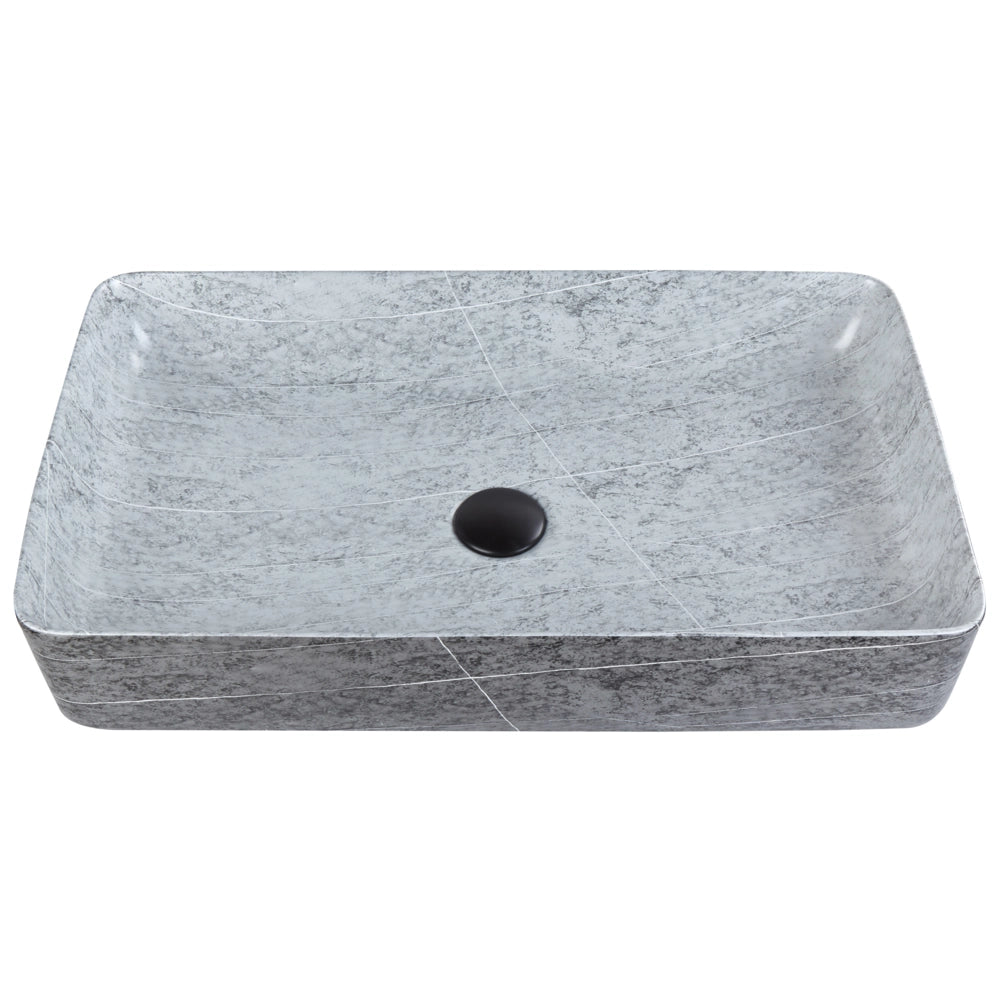 Lavabo da appoggio in ceramica grigia effetto granito 61 x 35 cm Lavello rettangolare per bagno Stile industriale