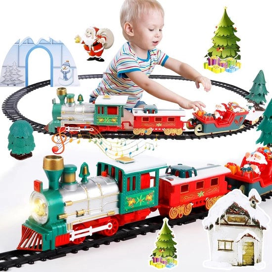 Treno di Natale elettrico - Treno di Natale elettrico - Treno intorno all'albero di Natale - Decorazione di Natale a vapore - Treno di Natale giocattolo - Treno di Natale con luce e suono - Decorazione di Natale - Accessori del villaggio di Natale
