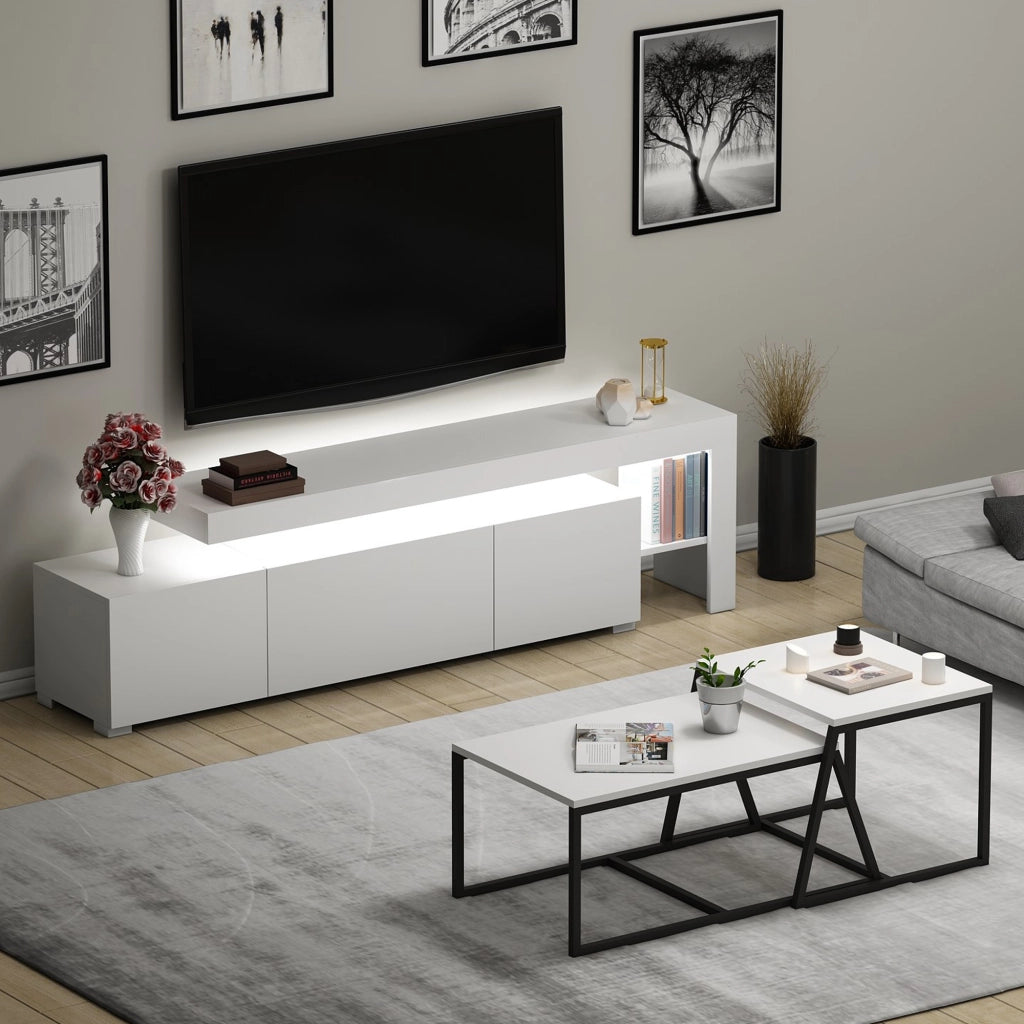 Gizzeria, set Mobili da Soggiorno Modulabile, Bianco