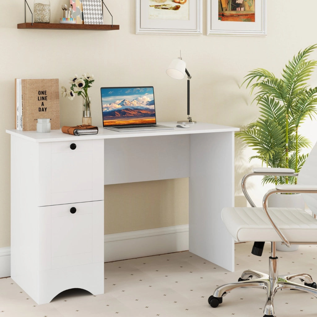 Scrivania per computer con 2 cassetti, Scrivania compatta da ufficio per casa Bianco
