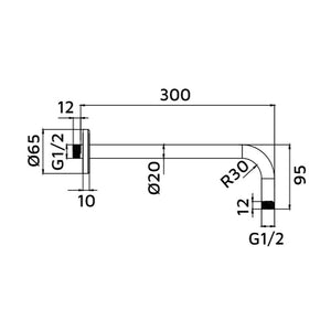 Braccio doccia tondo con rosone lungo 30 cm