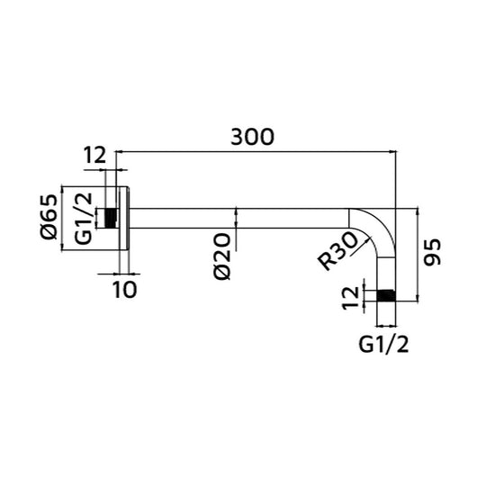 Braccio doccia tondo con rosone lungo 30 cm