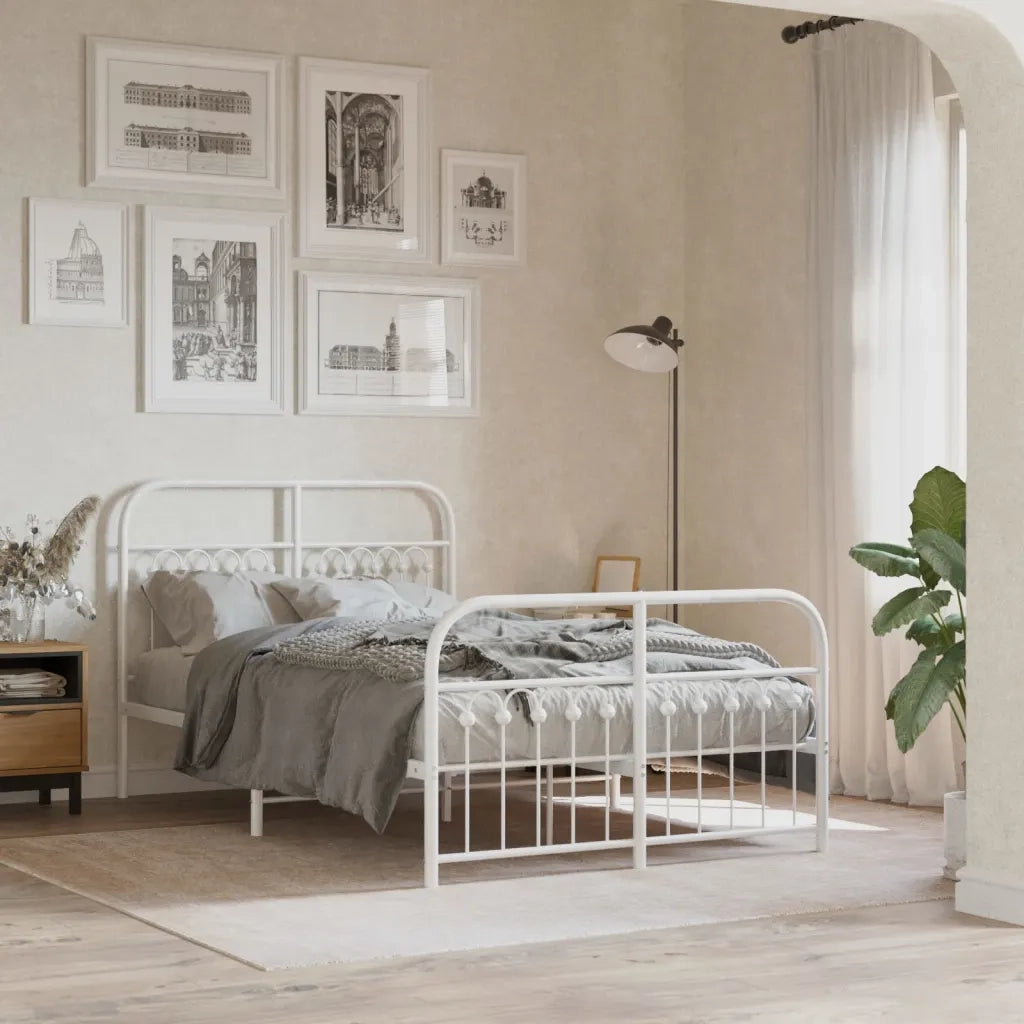Letto matrimoniale | Letto per adulti | Giroletto con Testiera e Pediera Metallo Bianco 120x190 cm