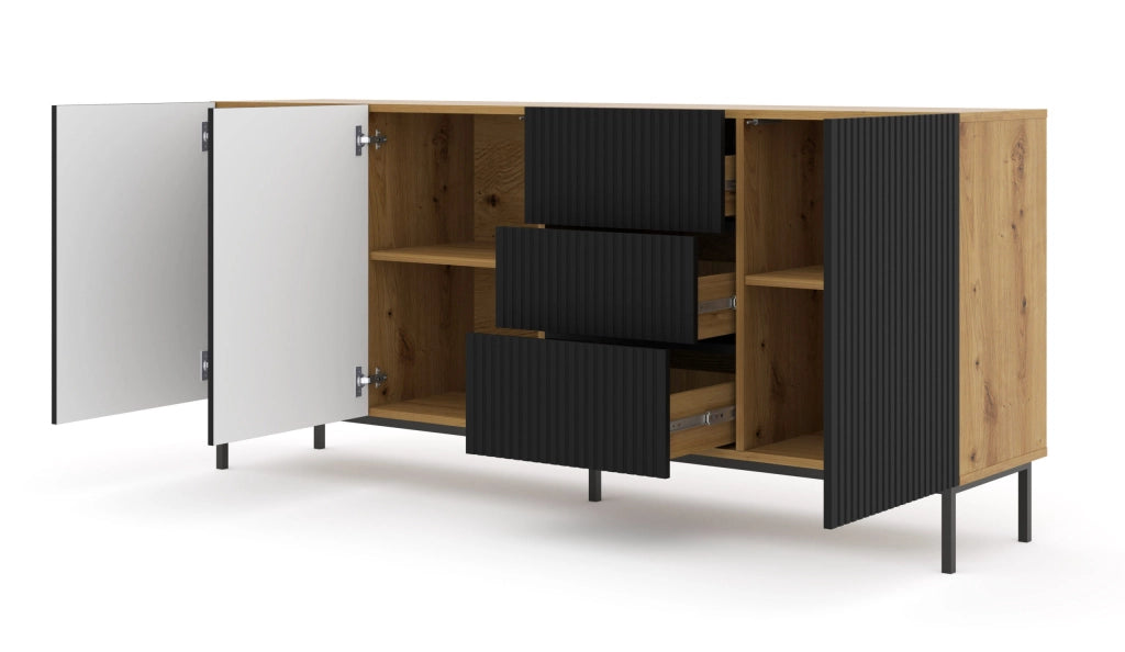 MOBILE RAVENNA B MOBILE IN MDF RIVESTITO IN LEGNO 3D3S 200 ROVERE ARTIGIANALE NERO OPACO TELAIO NERO