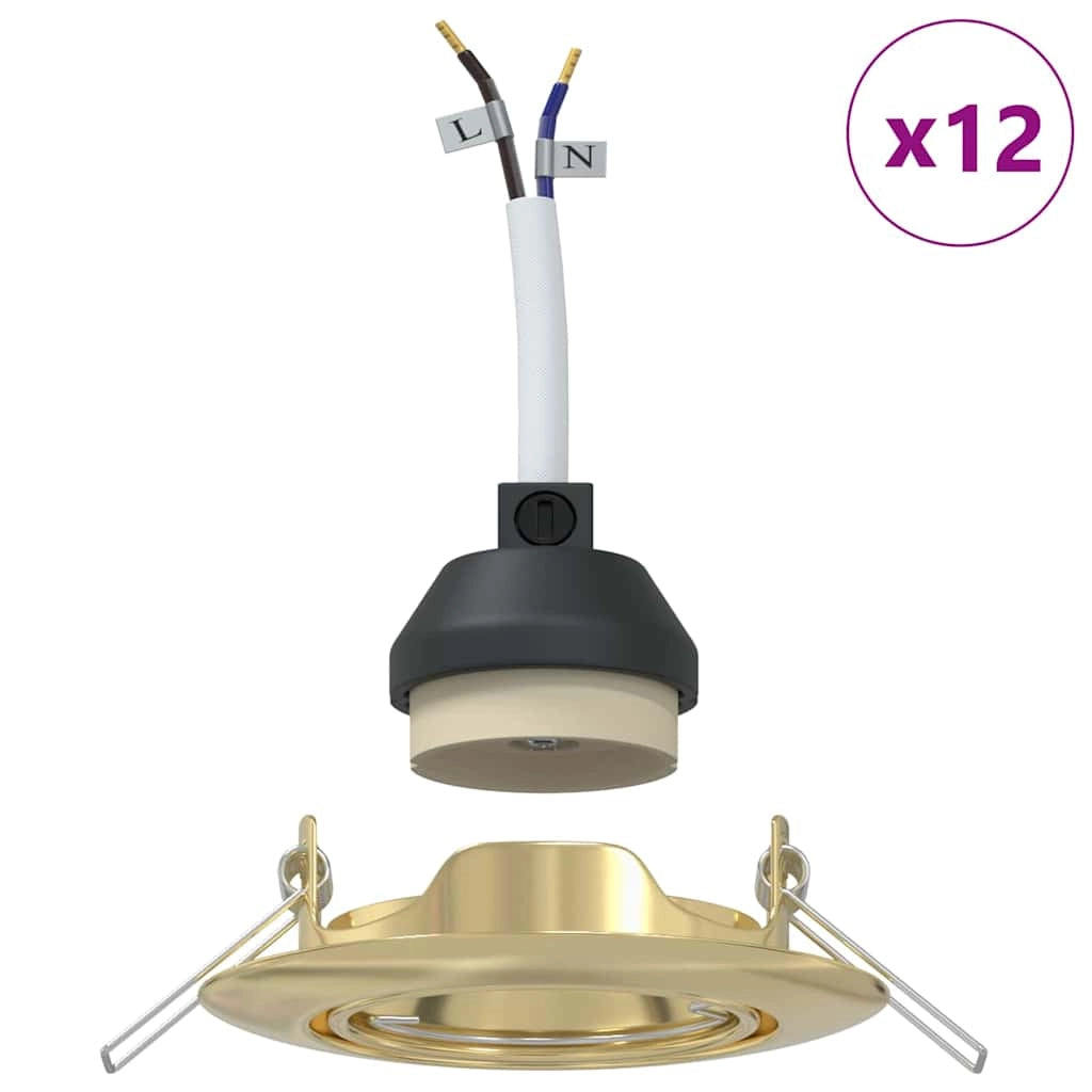 Set di 12 faretti da incasso dal design contemporaneo per soggiorno o ufficio 9 x 9 x 2,5 cm metallo dorato 02_0058275