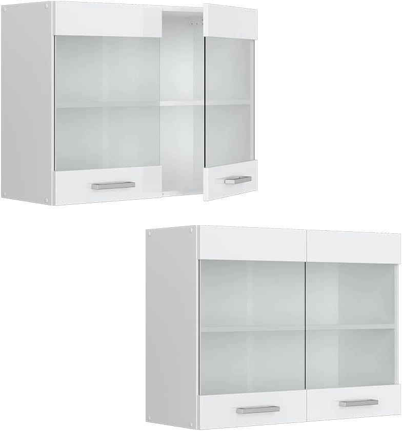 Mobile da cucina in vetro R-Line, Bianco lucido, 80 cm, per la libera combinazione all'interno di sistemi cucina modulari