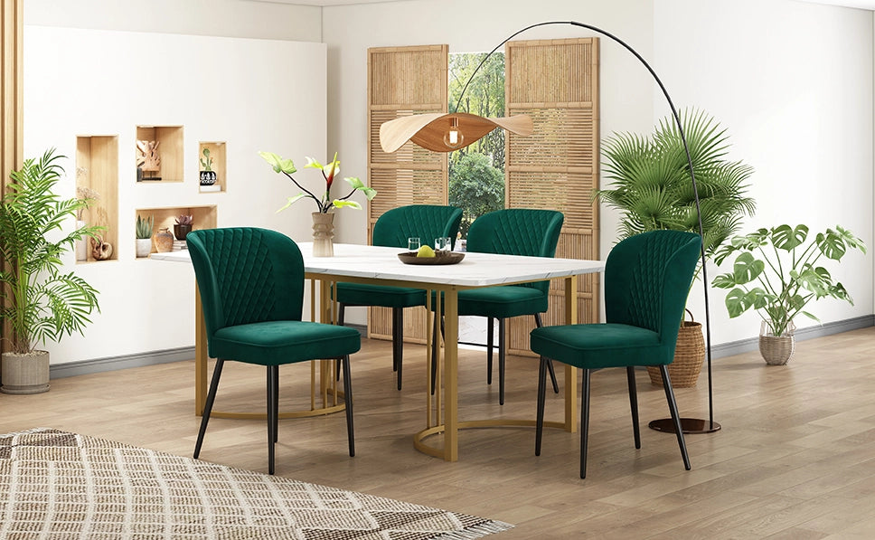 Set da pranzo 140x80x75 cm moderno; struttura in MDF e velluto verde