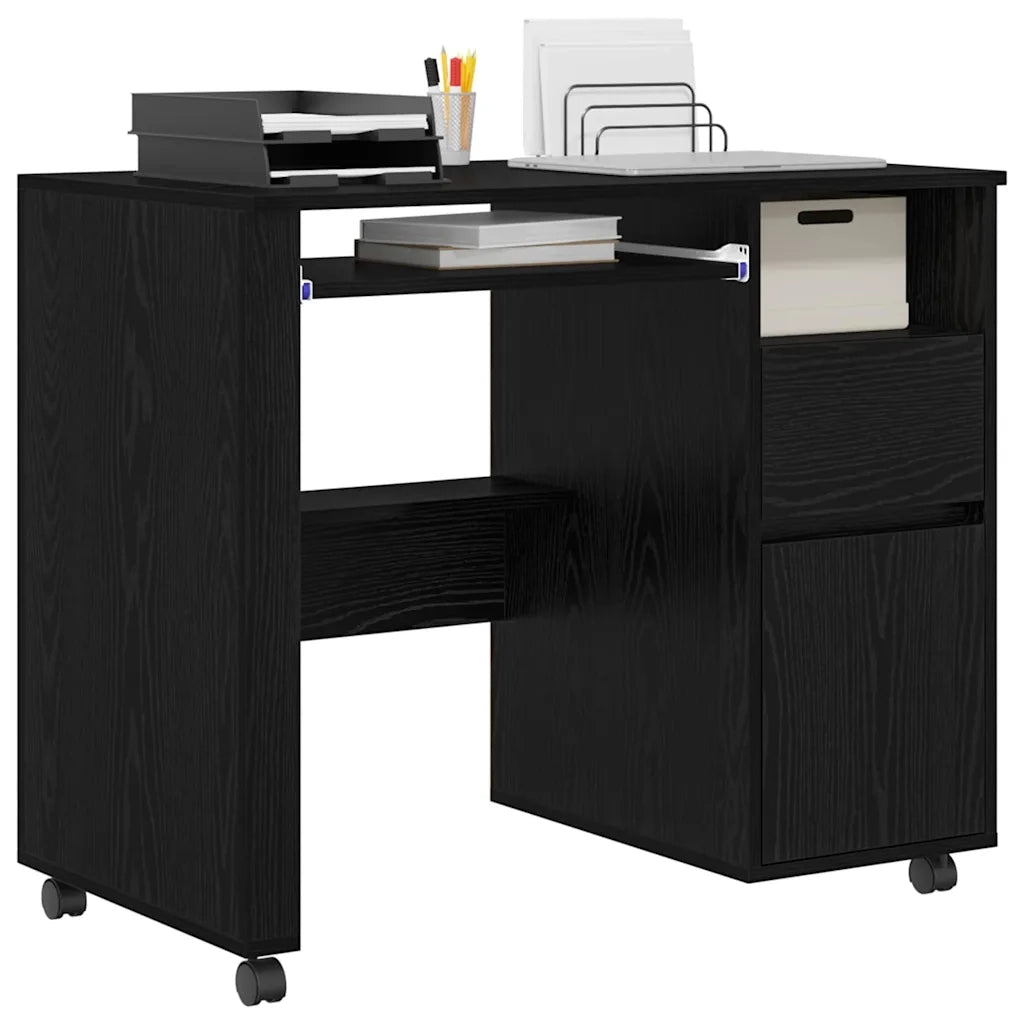 Scrivania con Ruote con cassetto Rovere Nero 91 x 50 x 77 cm 869531