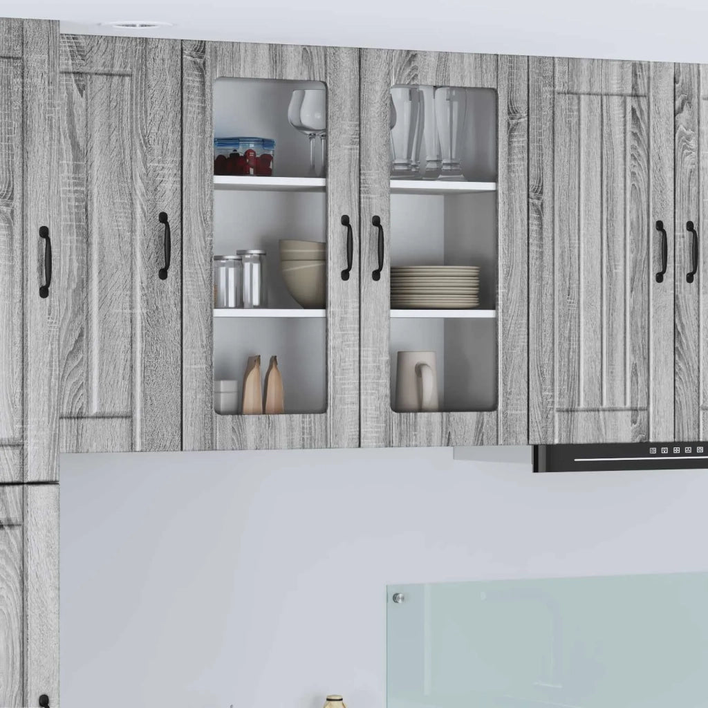 Pensile da cucina | Mobile in vetro da parete LUCCA Grigio Sonoma 80 x 31 x 80 cm