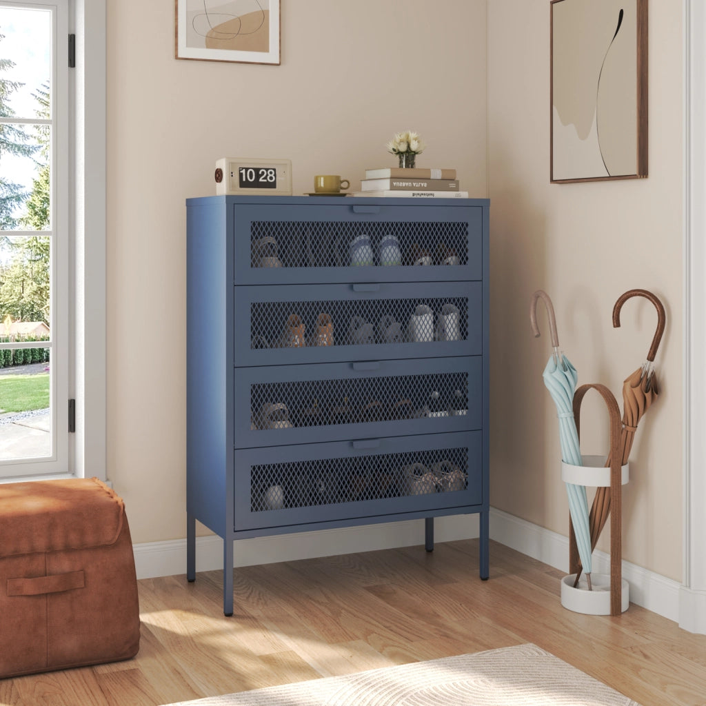 Scarpiera EMMA a 4 ante in metallo grigio-blu