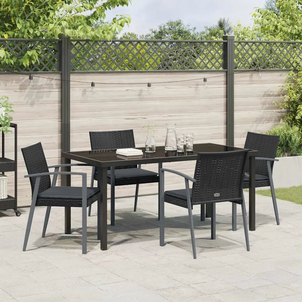 Set da Pranzo per Giardino 5 pcs Nero e Grigio Rattan in PE