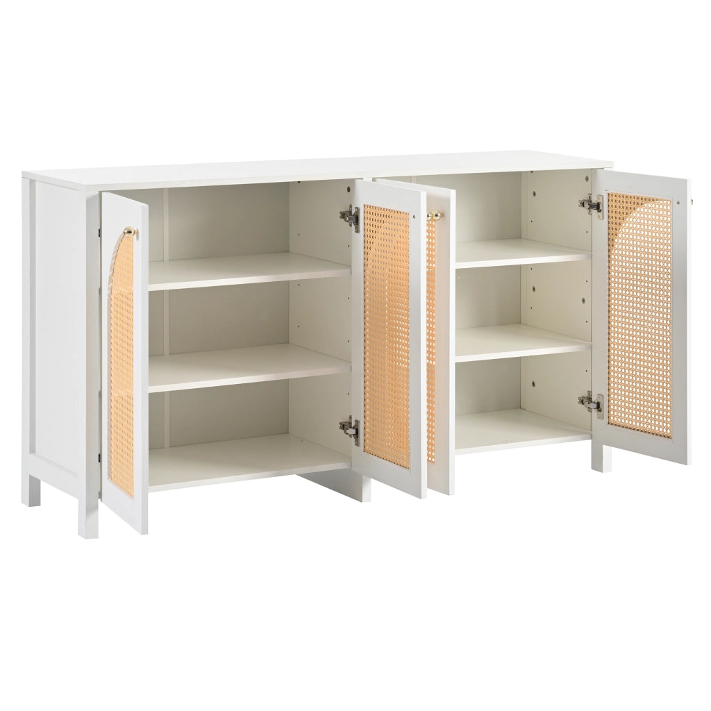 Credenza con 4 ante e ripiano regolabile; maniglie in metallo - per soggiorno - in MDF - bianco