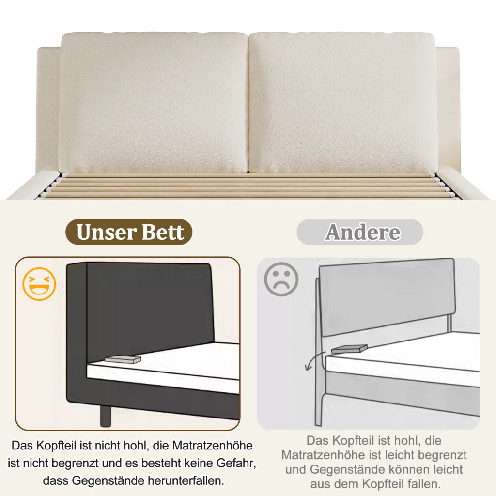 letto imbottito bouclé beige 180 x 200 cm
