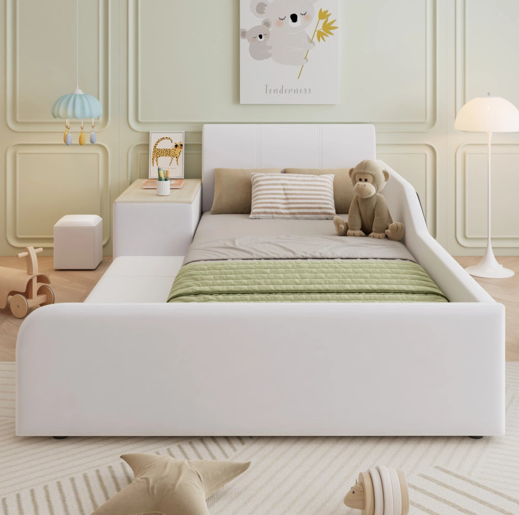 Letto singolo imbottito per bambini 90x200 cm con scrivania e sgabello