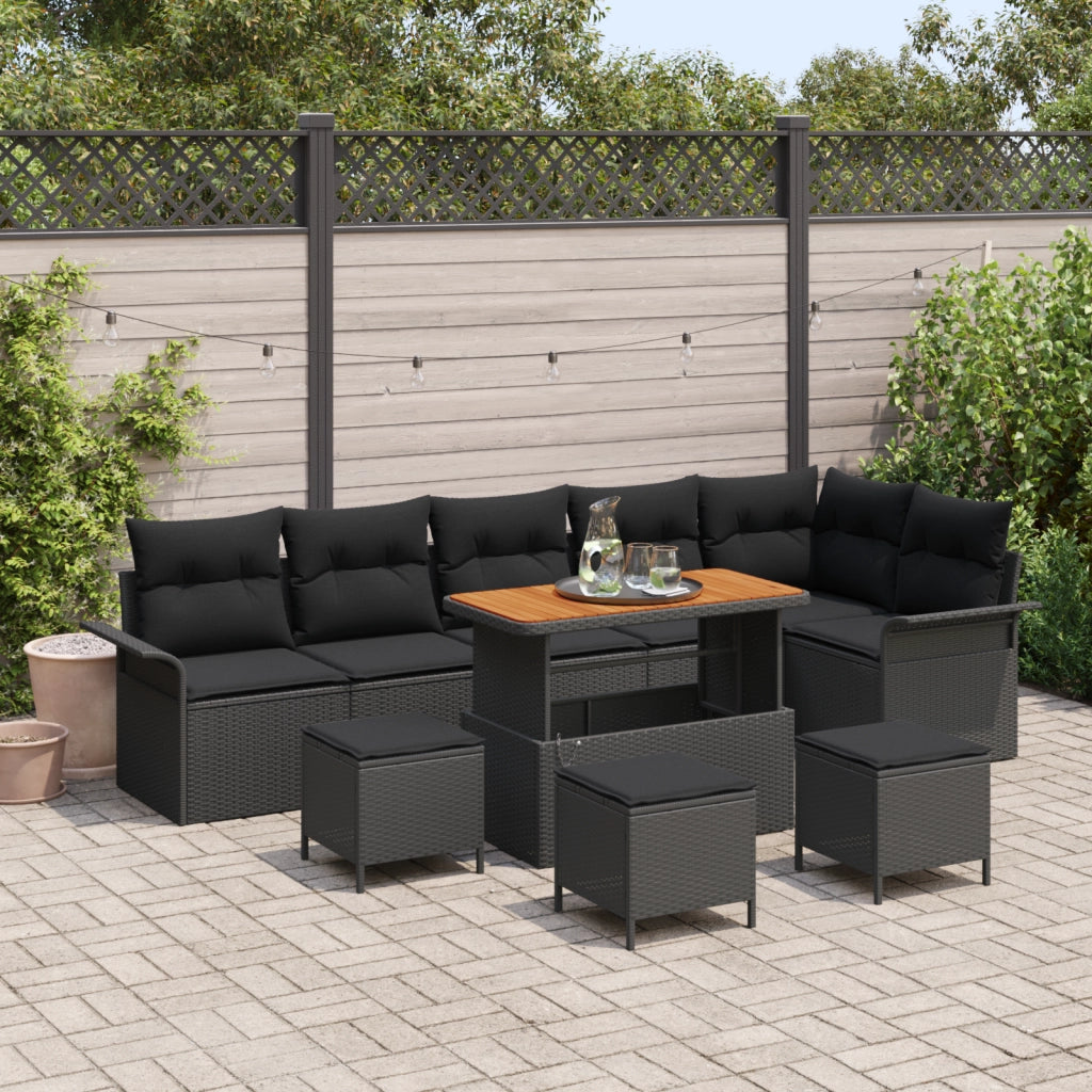 Set di divani da giardino con cuscini  10 pezzi Nero Polirattan
