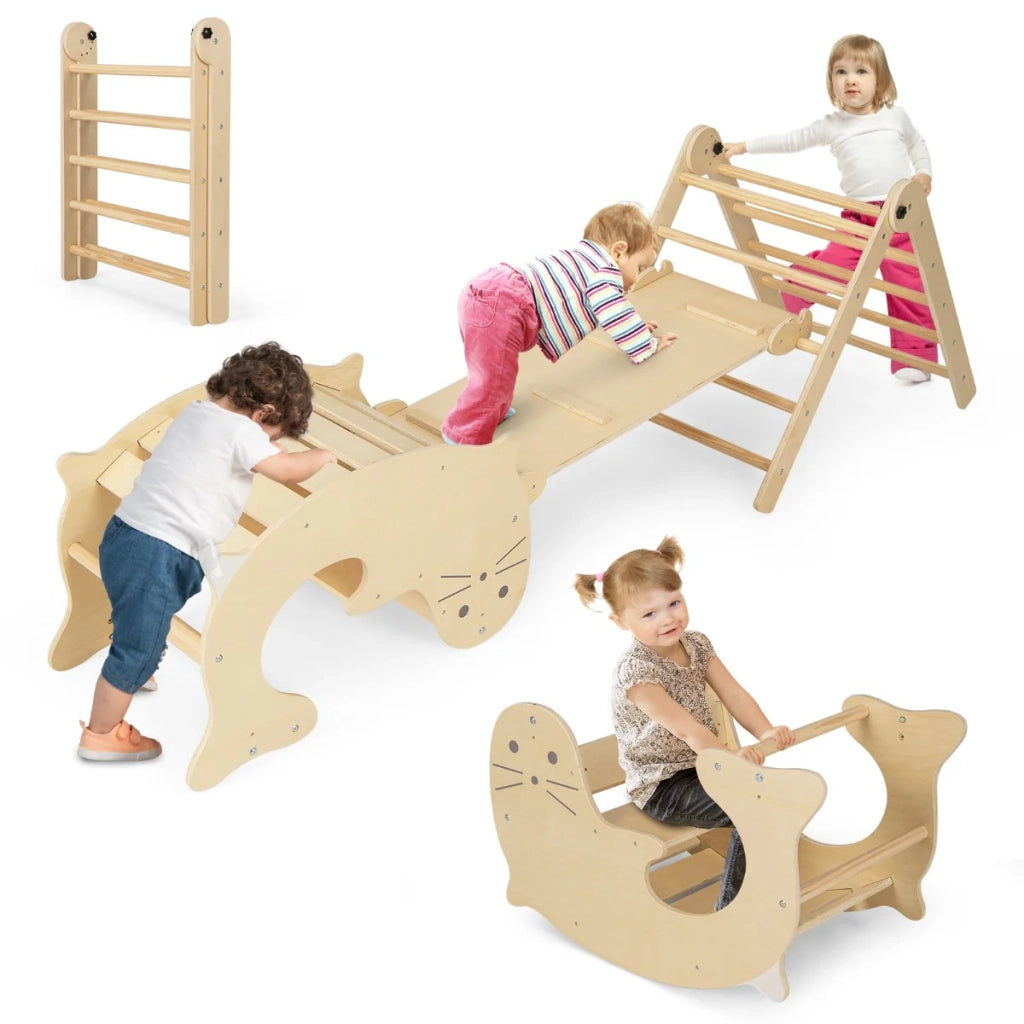 Gioco da arrampicata per interni 53/135 cm x 60 cm x 40/77 cm 7 aree di gioco design pratico legno naturale 20_0017713