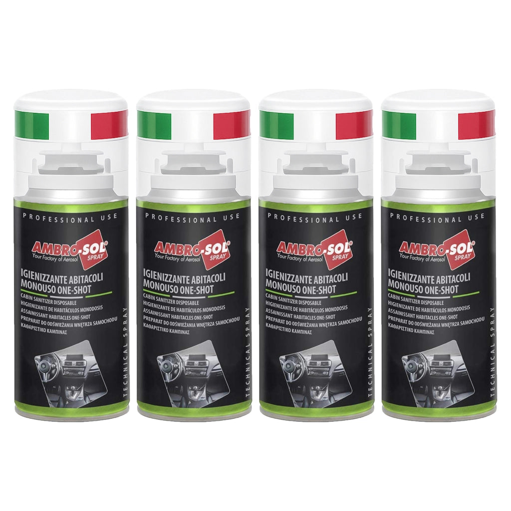 4 X 150ML One Shot Spray - Igienizzante Climatizzatore e Abitacolo Auto Monodose, Spray Pulizia Condizionatore ad Azione Purificante - Ideale per Rimuovere Germi e Batteri - Made in Italy