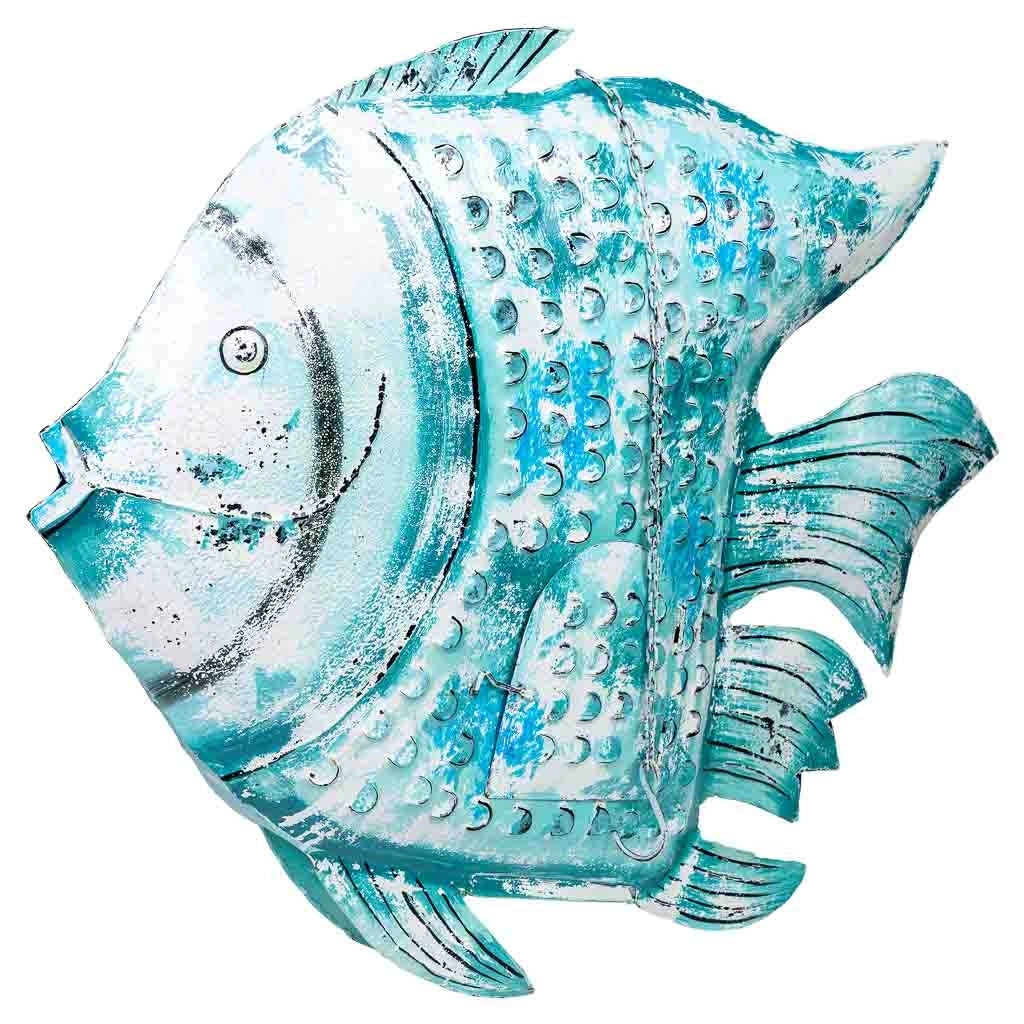 Pesce portacandela metallo invecchiato blu 107x15x83h cm