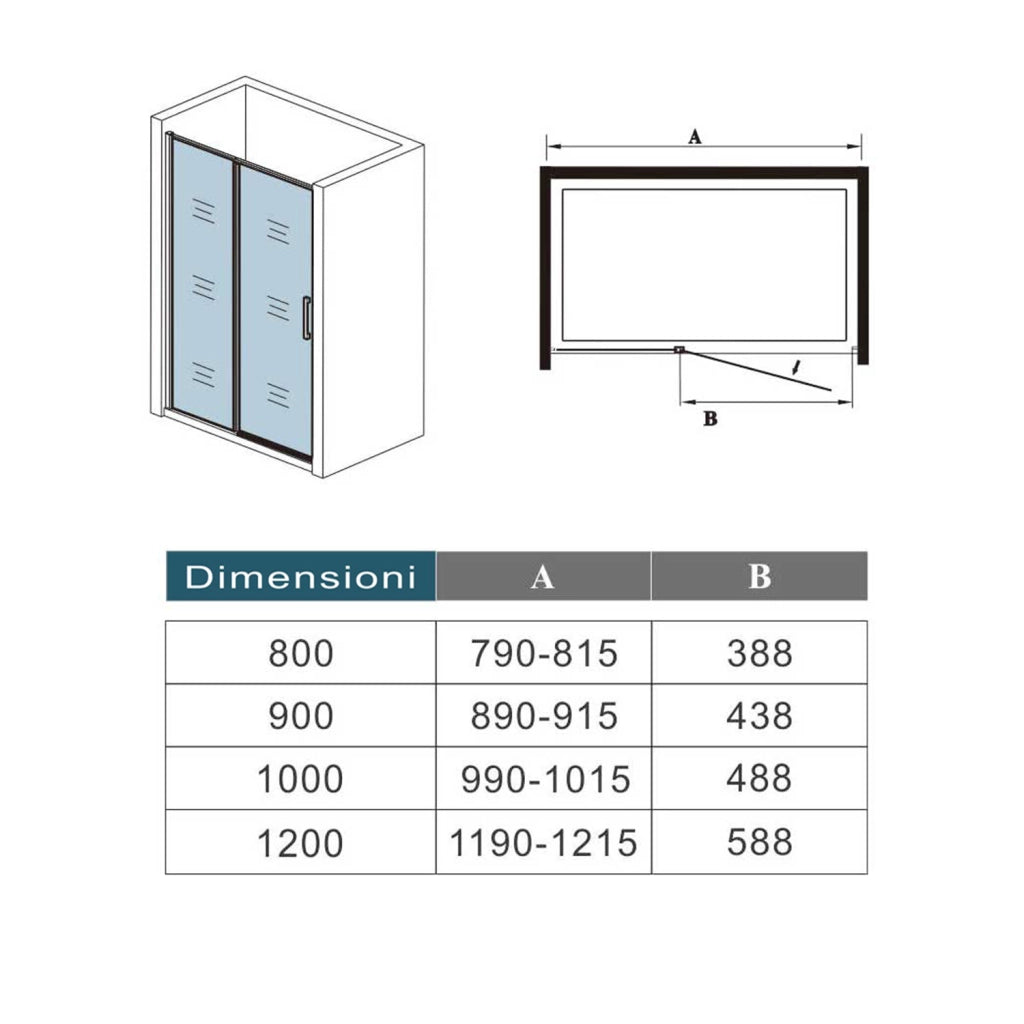 100x185 cm Box Doccia per Nicchia Porta Battente Verso Esterno in Vetro Temperato Trasparente Anticalcare 6 mm Profilo Nero Opaco