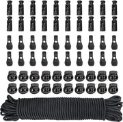 Cavo in Nylon Elastico a Bungee con Schiuma di Gomma per Corda - Cavo Multifunzionale da 10M con Foro Singolo e Doppio Foro (Nero) - Blocco a Slittone per Corda con Tappo di Sostituzione
