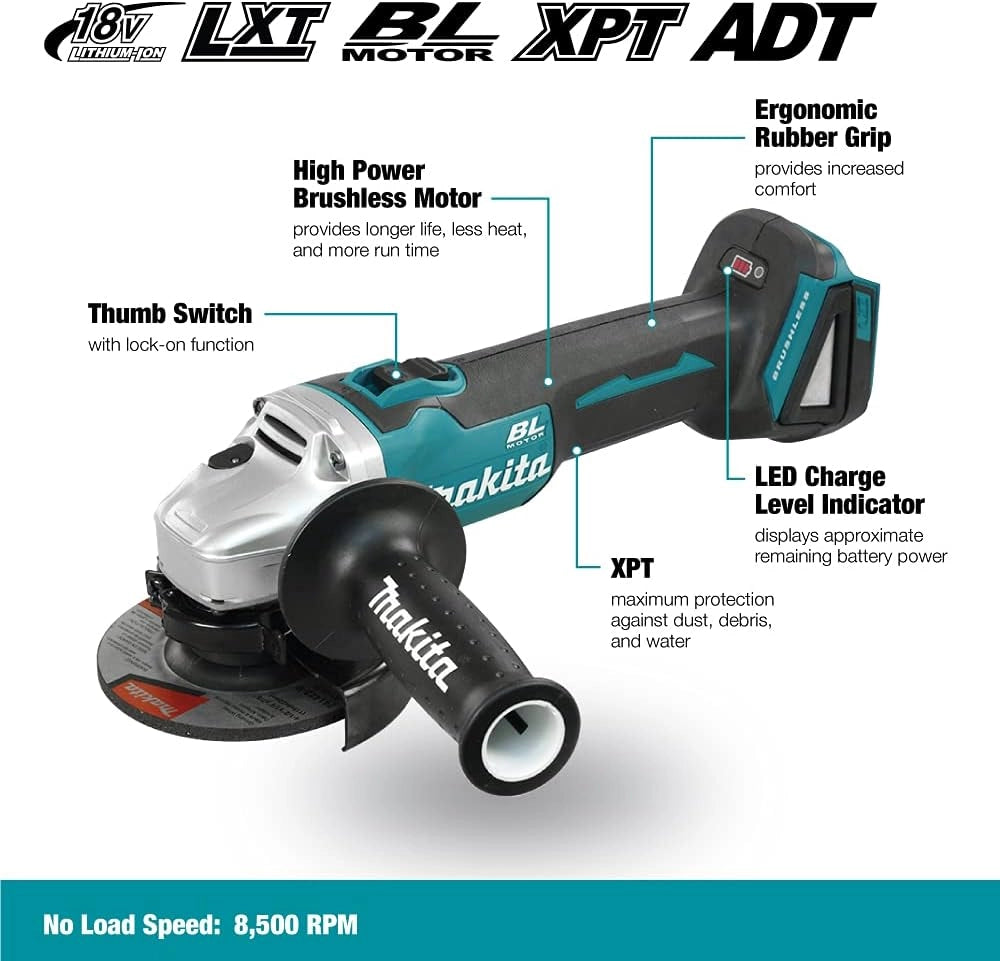 Makita DGA454Z - Mini-amoladora a bateria 18V litio-ion 115 mm BL solo maquina sin cargador ni bateria