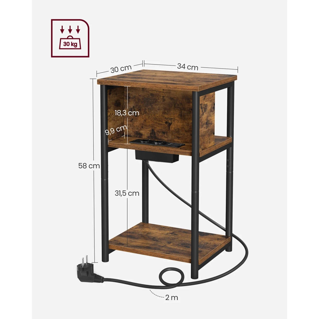 Tavolino/comodino piccolo con 2 porte USB 30 x 34 x 58 cm per soggiorno/camera da letto marrone 12_0007536