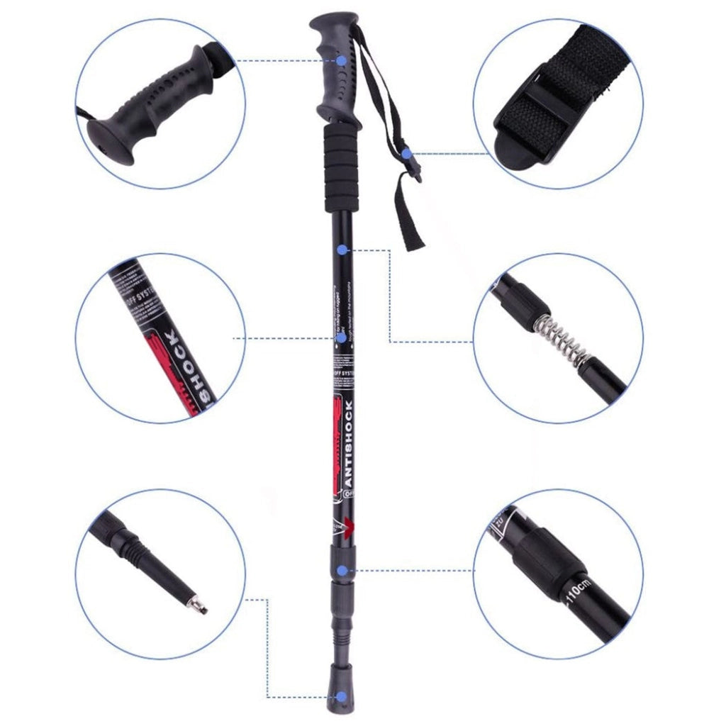 Set 2 Bastoni da Trekking 135 cm Regolabili con Impugnatura Antiscivolo