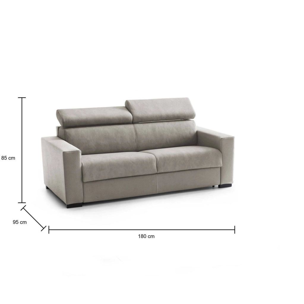 Divano Letto Annalara, Divano a 2 posti, Made in Italy, SofÒ  Soggiorno con apertura girevole, con poggiatesta regolabili e Braccioli standard, cm 180x95h85, Tortora