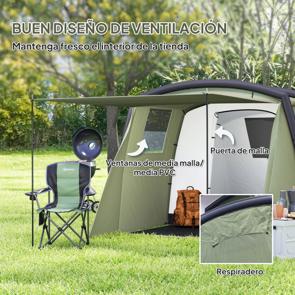 Tenda da campeggio tunnel gonfiabile per 3-6 persone ¨C zephmum ¨C verde oliva con vestibolo e finestre a rete