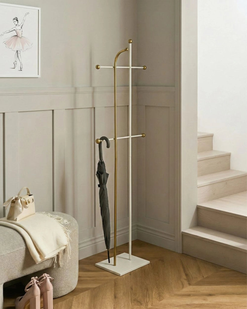 Appendiabiti in acciaio dorato appendiabiti da terra in metallo 162 cm 6 ganci moderno per ingres
