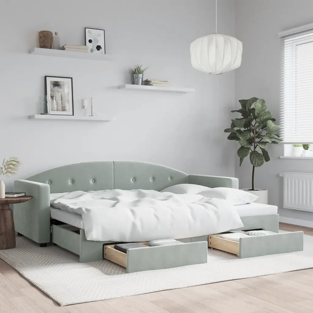 Divano Letto Estraibile Cassetti-Sofa Letto-Daybed Grigio Chiaro 80x200cm Velluto 758814