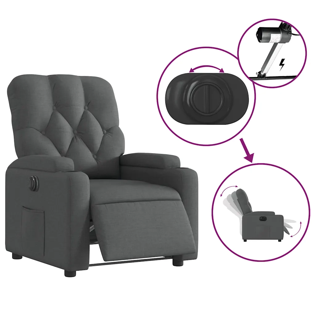 Poltrona | Sedia Relax Elettrica Reclinabile Grigio Scuro in Tessuto