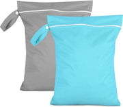 Set di due sacchetti umidi 40 x 30 cm, sacchetti impermeabili da lavaggio grigio e blu, borse da viaggio riutilizzabili con cerniera, sacchetto umido piccolo per nuoto, per costumi da bagno, lenzuola da spiaggia e pannolini