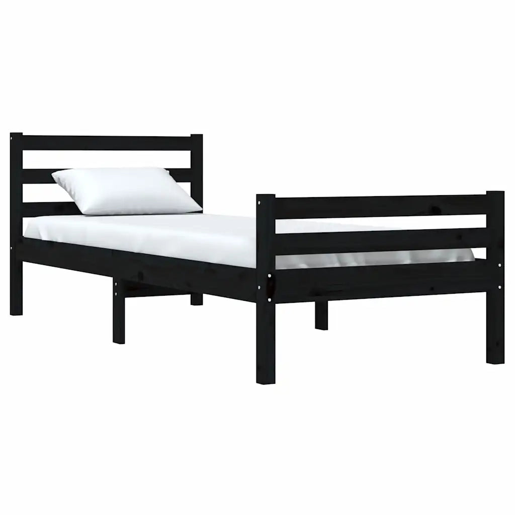 Giroletto-Struttura Letto Nero in Legno Massello 100x200 cm 686711