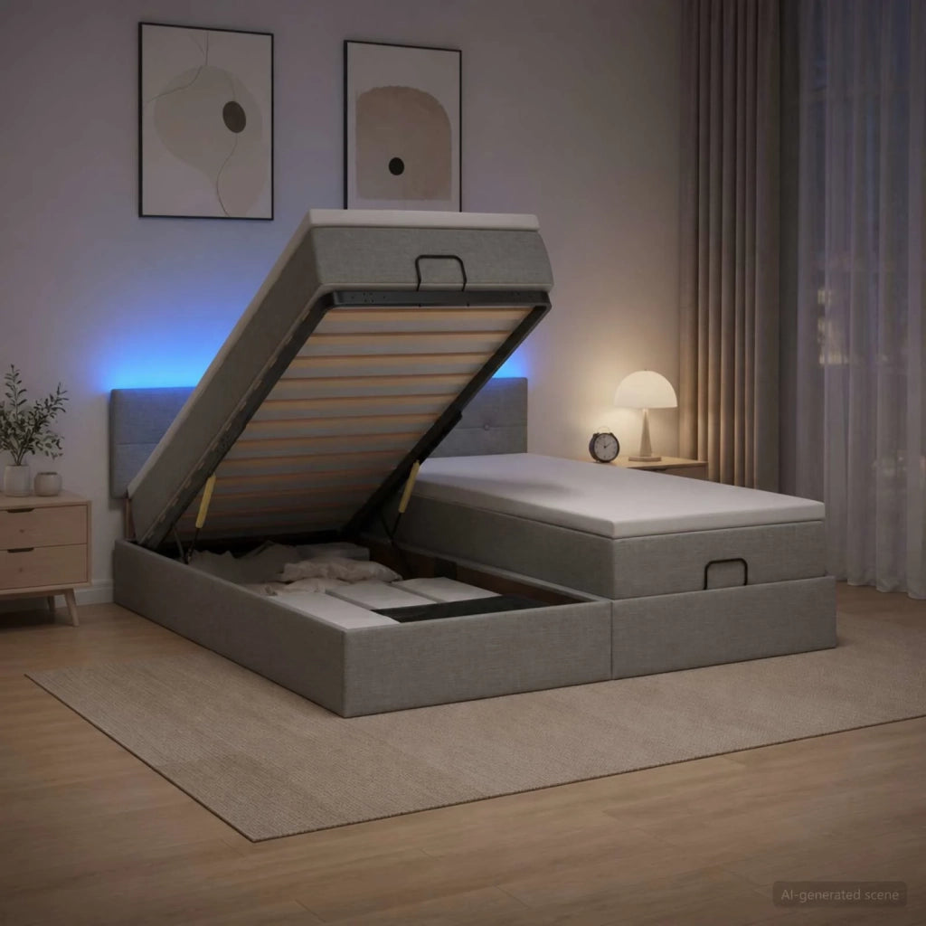 Letto Ottomano con Materasso e LED Grigio Chiaro 200 x 200 cm 3457280