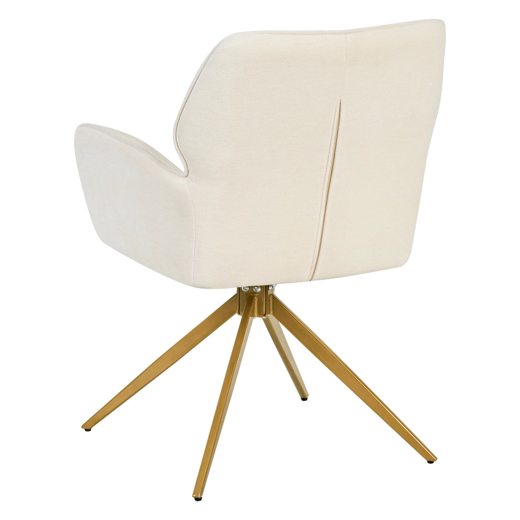 Set di 2 sedie girevoli da pranzo - con braccioli - in chenille e metallo - crema