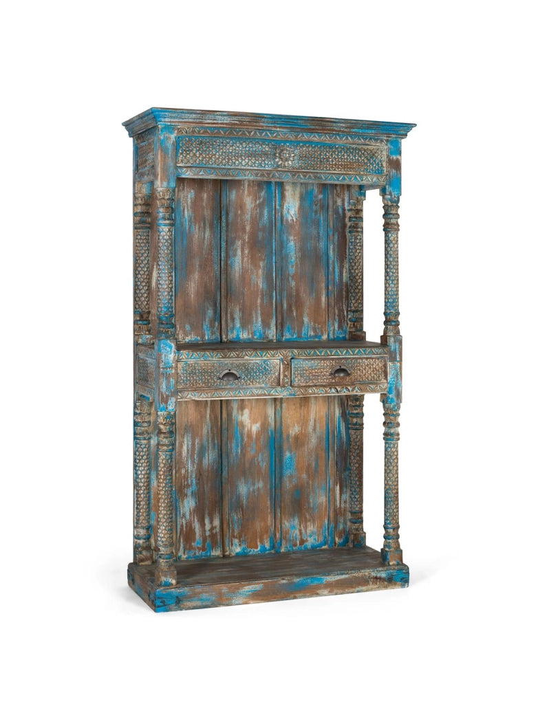 Mensola in legno di mango blu invecchiato 180 cm