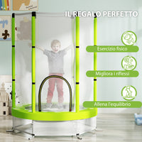 Tappeto Elastico per Bambini 3-6 Anni Ø140x190 cm con Rete di Sicurezza Verde