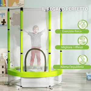 Tappeto Elastico per Bambini 3-6 Anni Ø140x190 cm con Rete di Sicurezza Verde