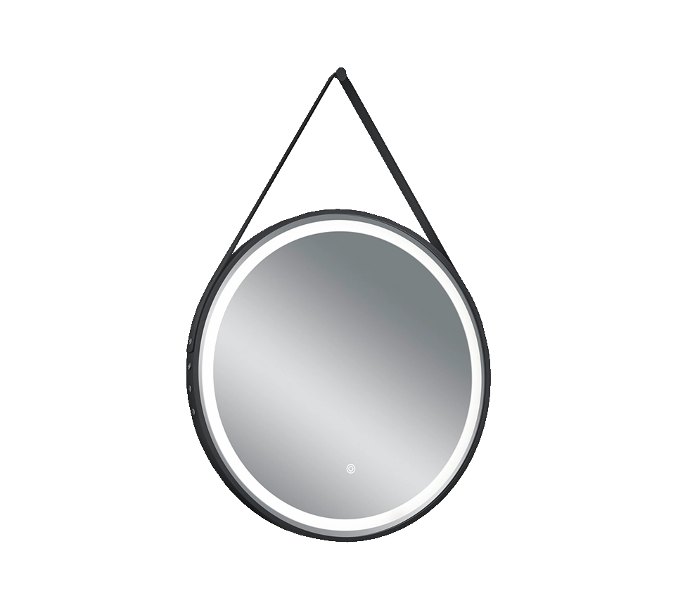 FINCHEN SPECCHIO DA PARETE ROTONDO RETRO-ILLUMINATO LED 15 W 1.650 lm 3.000 K 4.000 K CON CINTURINO IN PELLE REGOLABILE D.60CM