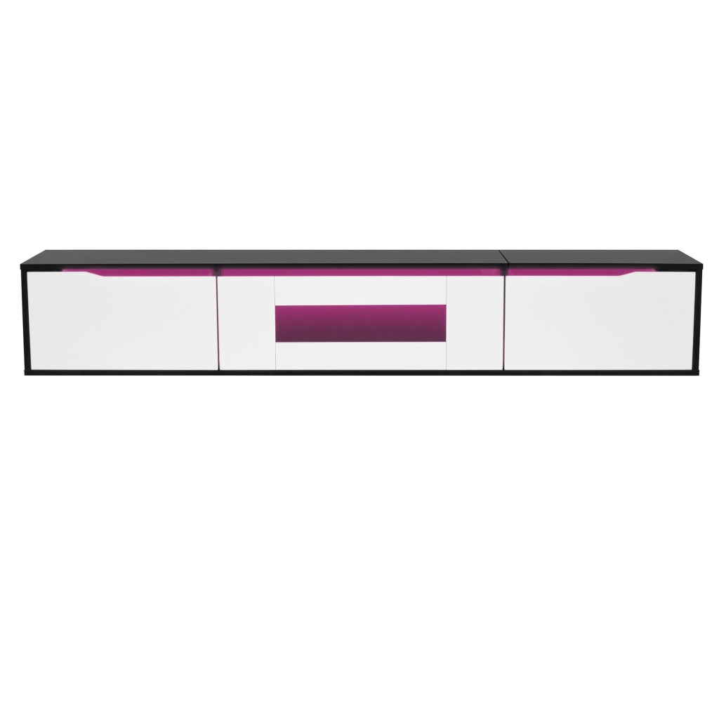 Mobile TV 180 cm nero e bianco con LED USB, installazione a parete o da appoggio HAVRYA