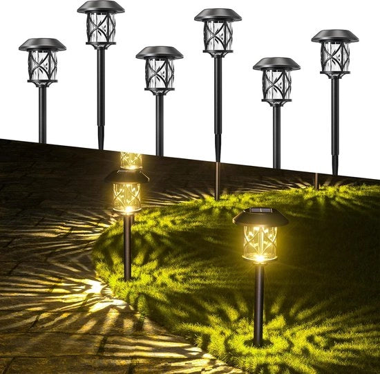 Luci esterne solari - 6 pezzi illuminazione esterna a energia solare auto on/off 3200K luce decorativa IP65 impermeabile all'acqua per patio prato piscina ingresso alberi