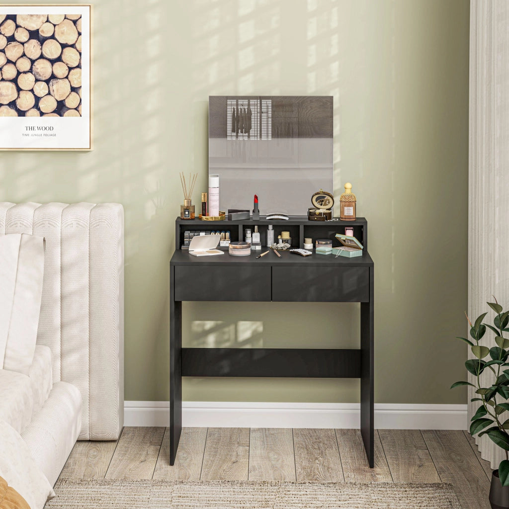 Cassettiera con specchio 2 cassetti 3 compartimenti ¨C zephmum ¨C 38x75x135 cm nero