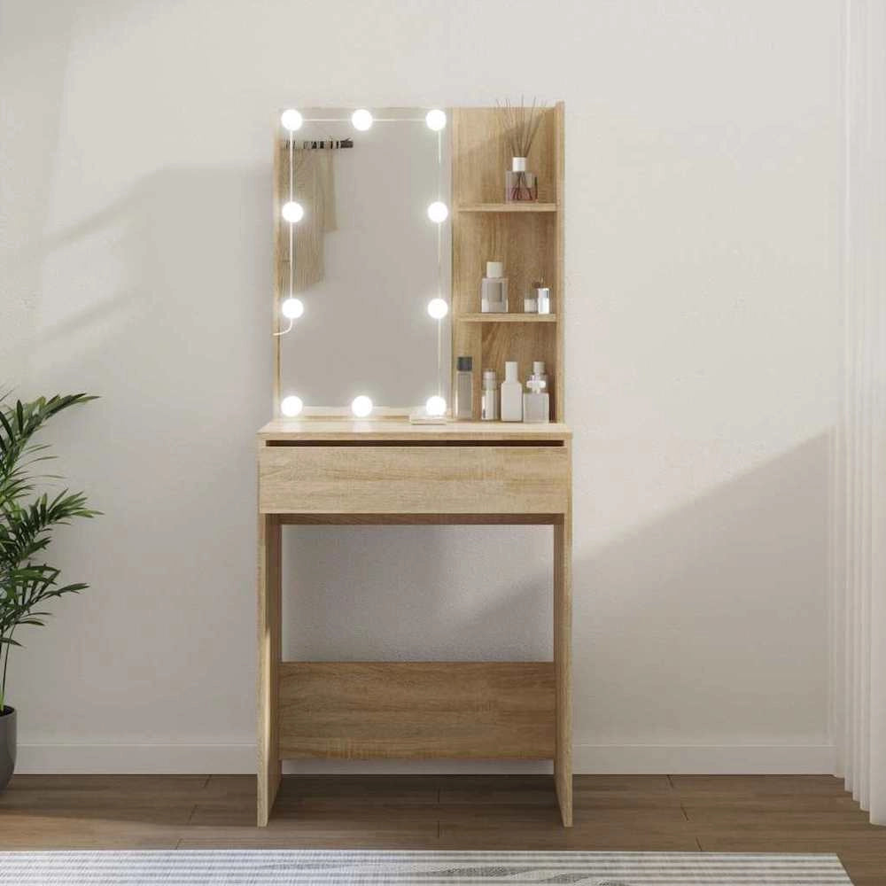 Dressing Table With LED Lighting, Sonoma Oak, 60x40x140 Cm